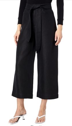 New Designer Vince Size 8 Womens Tie Front Crop Wide Pant Casual Pants, Black