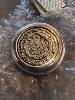 Scottsdale button 5oz round bar coin.