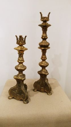 Pair Of Vintage Brass Baroque Clawfoot Candlesticks