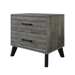 New in Box Dark Grey 2 Drawer Midcentury Nightstand