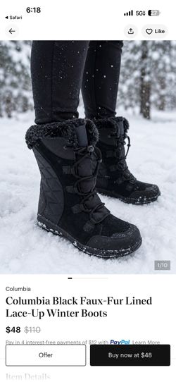 Columbia Women's Black Faux-Fur Snow Boots