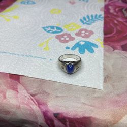 14k White Gold Blue Star Sapphire Diamond Ring 