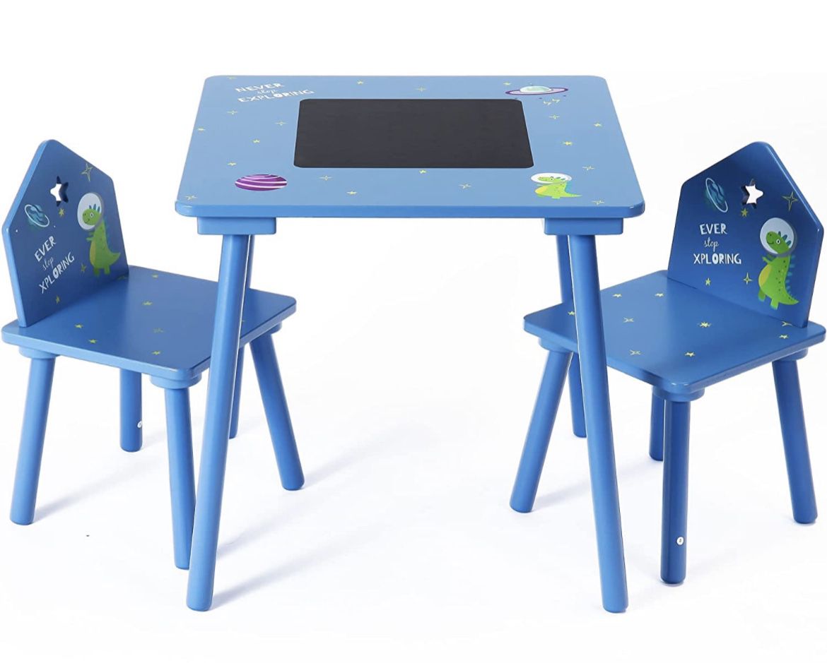 Rundad Kids Table and Chair Set Space Alien Theme Desk and Chairs with Chalkboard for Toddler Boys 3-8 Year Old, Wooden Children Furniture Suit for Ho