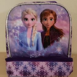 DISNEY FROZEN II - Elsa & Anna Insulated 2 Zippered Compartment Lunchbag 100% Polyester 