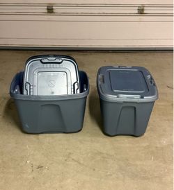 Three (3) 18 Gallon Storage Bins Totes Perfect For Garage