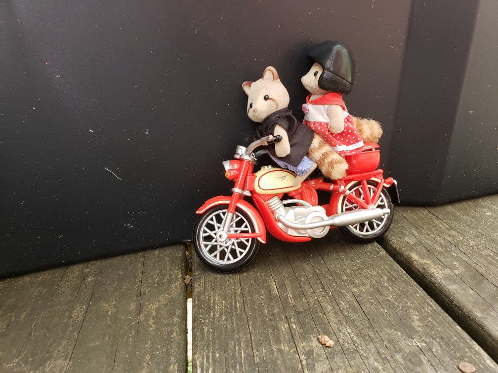 Calico Critters MULBERRY RACCOON FAM Grandparents motorcycle Retired F