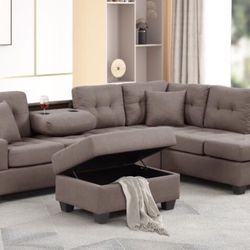 3-pc Sectional Sofa With Storage Ottoman 