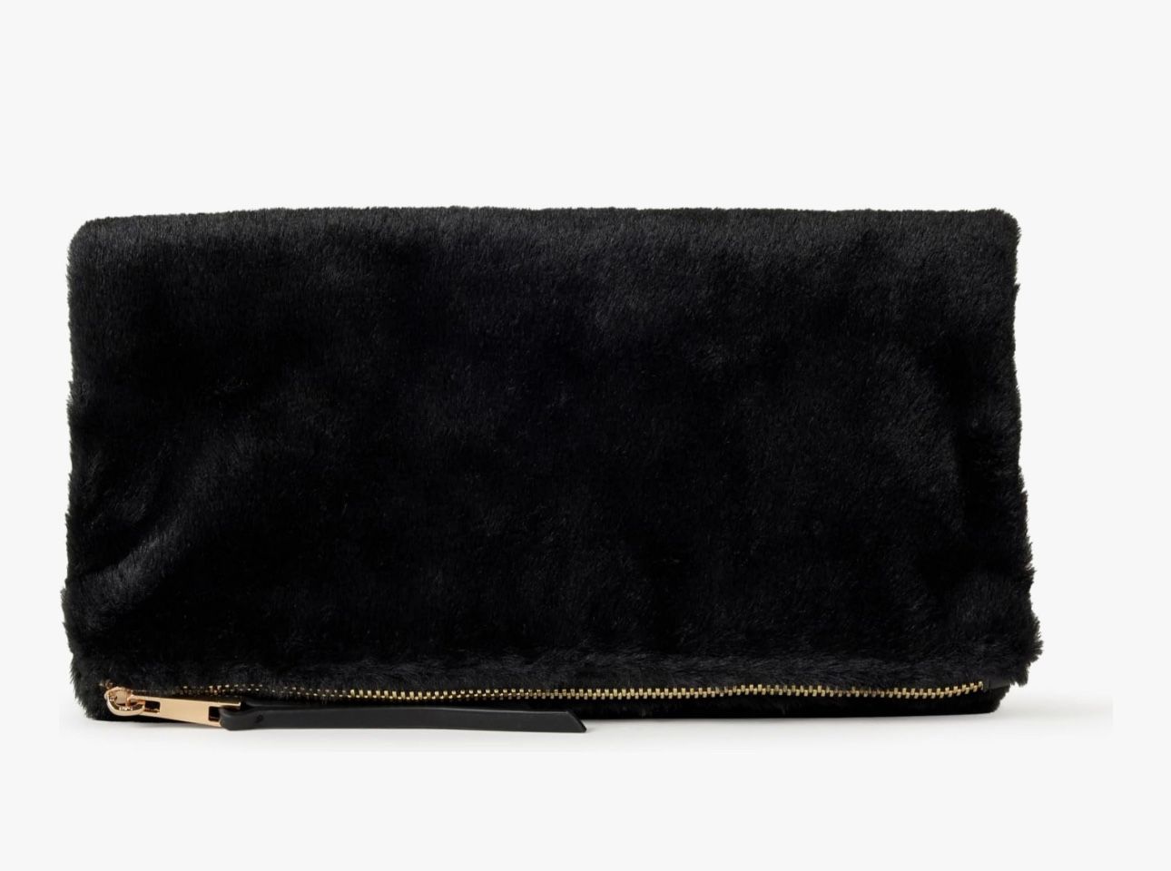 Southampton Black Fur Zipper Foldover Clutch