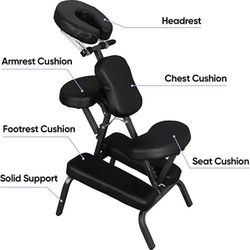 Portable massage chair, tattoo spa therapy chair, adjustable, black, PU leather, aluminum, modern style