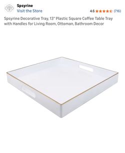 Spsyrine Decorative Tray, 13" Plastic Square Coffee Table Tray with Handles for Living Room, Ottoman, Bathroom Decor