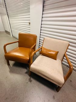 2 Mid-Century Style Accent Chairs – Wood Frames