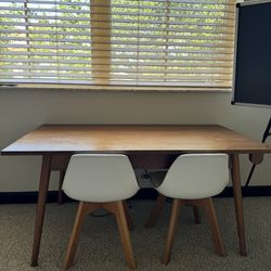 West Elm Pottery Barn Kids Mid Century Acorn Brown Craft Table Set with 2 White Play Chairs 