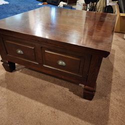 Coffee Table Brown Wood Drawers
