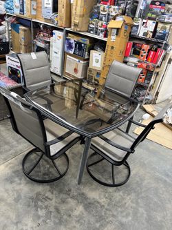 Kentbury 5-Piece Steel Padded Sling Square Glass Top Outdoor Dining Set