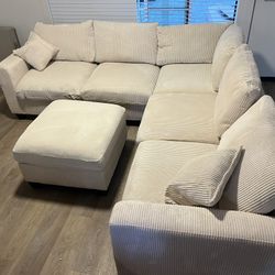 New Corduroy Sectional.  Beige.  99” X 99”.  Free Delivery!