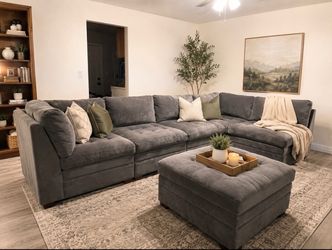 Charcoal Grey Modular Sectional Sofa W/ Ottoman