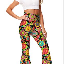 XXL Women's High Waist Stretch Bell Bottom Slim-Fit Flare Leg Hippie Pants