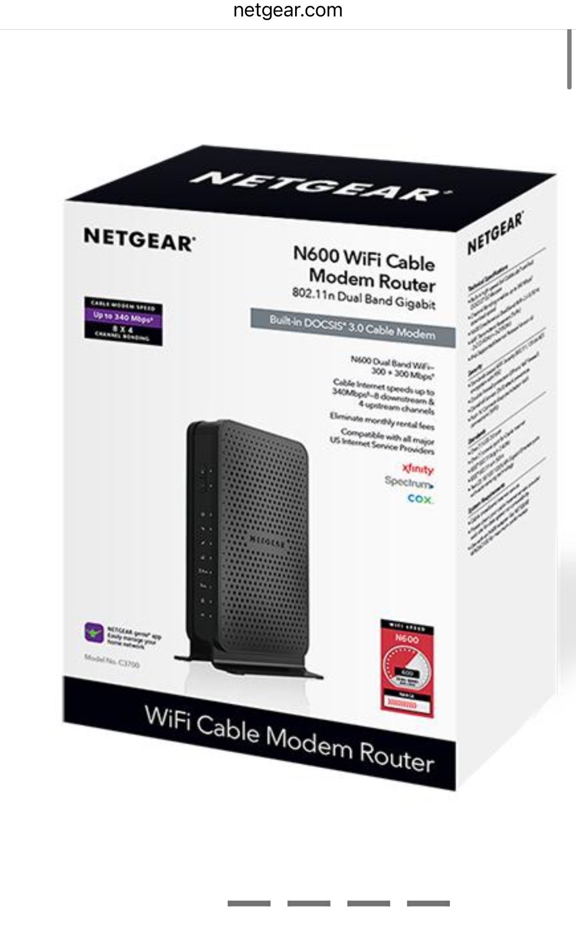 N600 WiFi Cable Modem Router (C3700)
