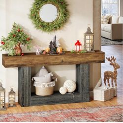63-Inch Long Console Table, 2-Tier Entryway Table Sofa Table with Storage, Farmhouse Wood Behind Couch Tables for Living Room, Hallway, Rustic Brown &