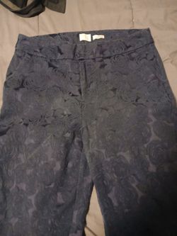 Navy Blue Floral Jacquard Dress Pants
