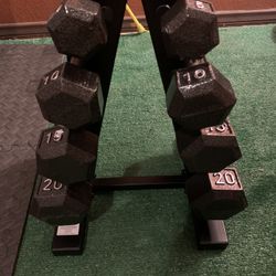 5 LBs, 10 LBs, 15 LBs, 20 LBs DUMBBELL SET WITH RACK BRAND NEW