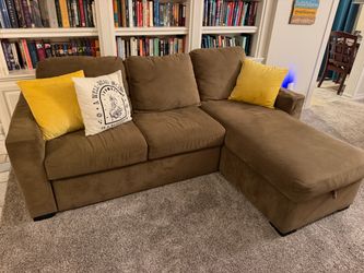 Brown Convertible Sofa with Chaise/Storage