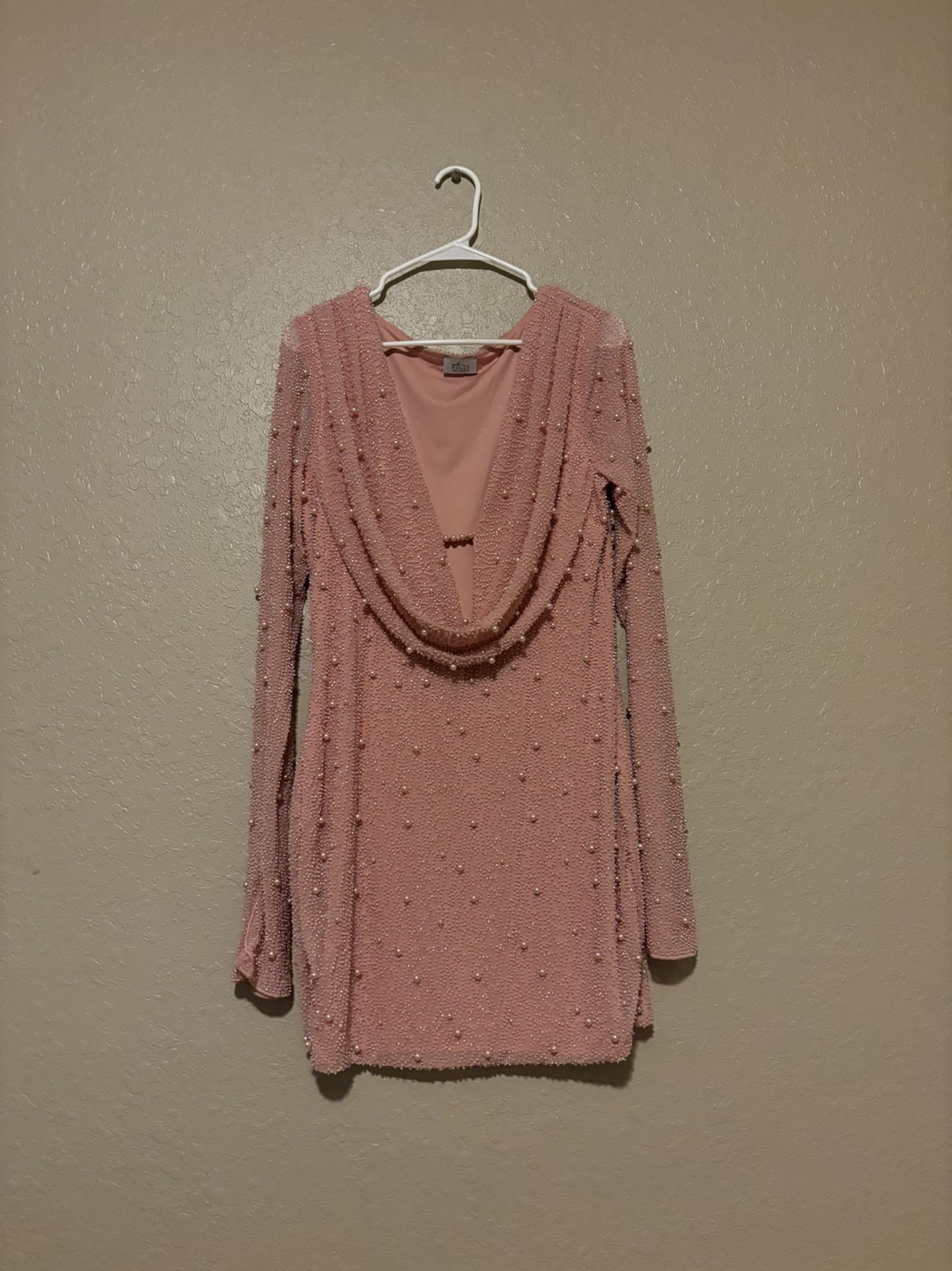Oh Polly Long Sleeve Deep Plunge Mini Dress in Rose Size 10 US