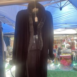 1970 Long Velvet And Faux Fur Robe