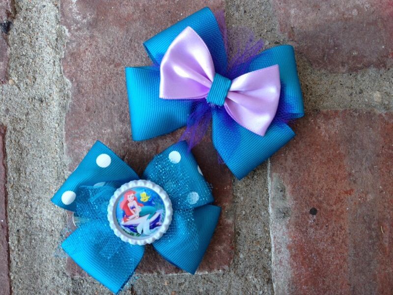 Ariel and flounder bow with polka dot print