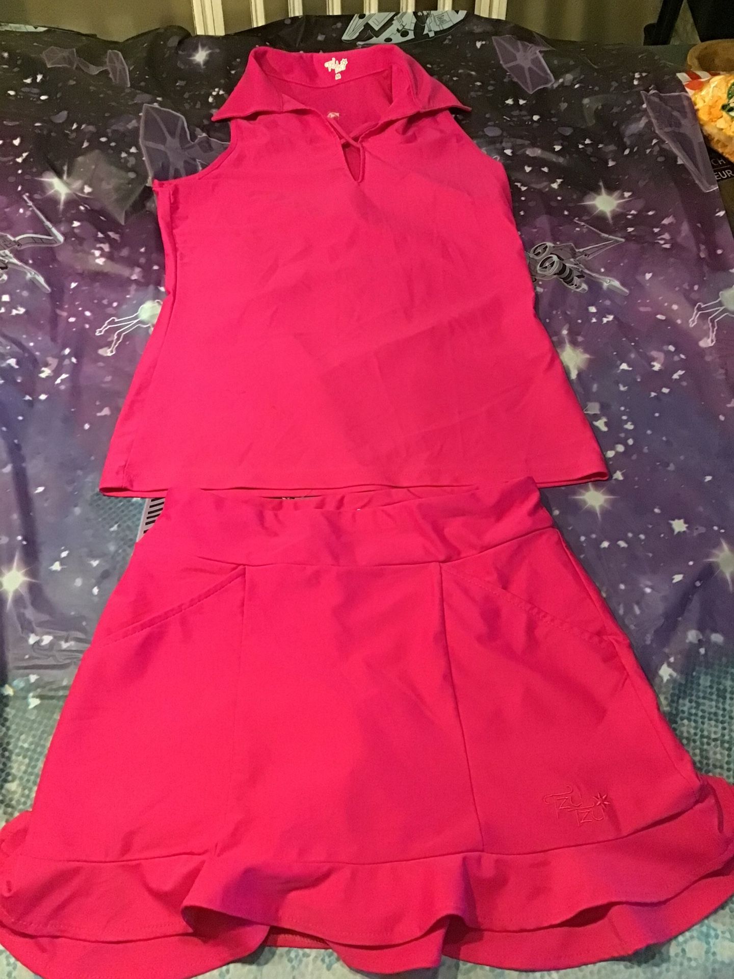 Tzu Tzu Hot Pink Outfit Skort Size Small & Shirt Medium