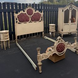 Antique French Bedroom Set Bedframe, matching nightstands and armoire/wardrobe  Pick up only located in Orting  Christmas 