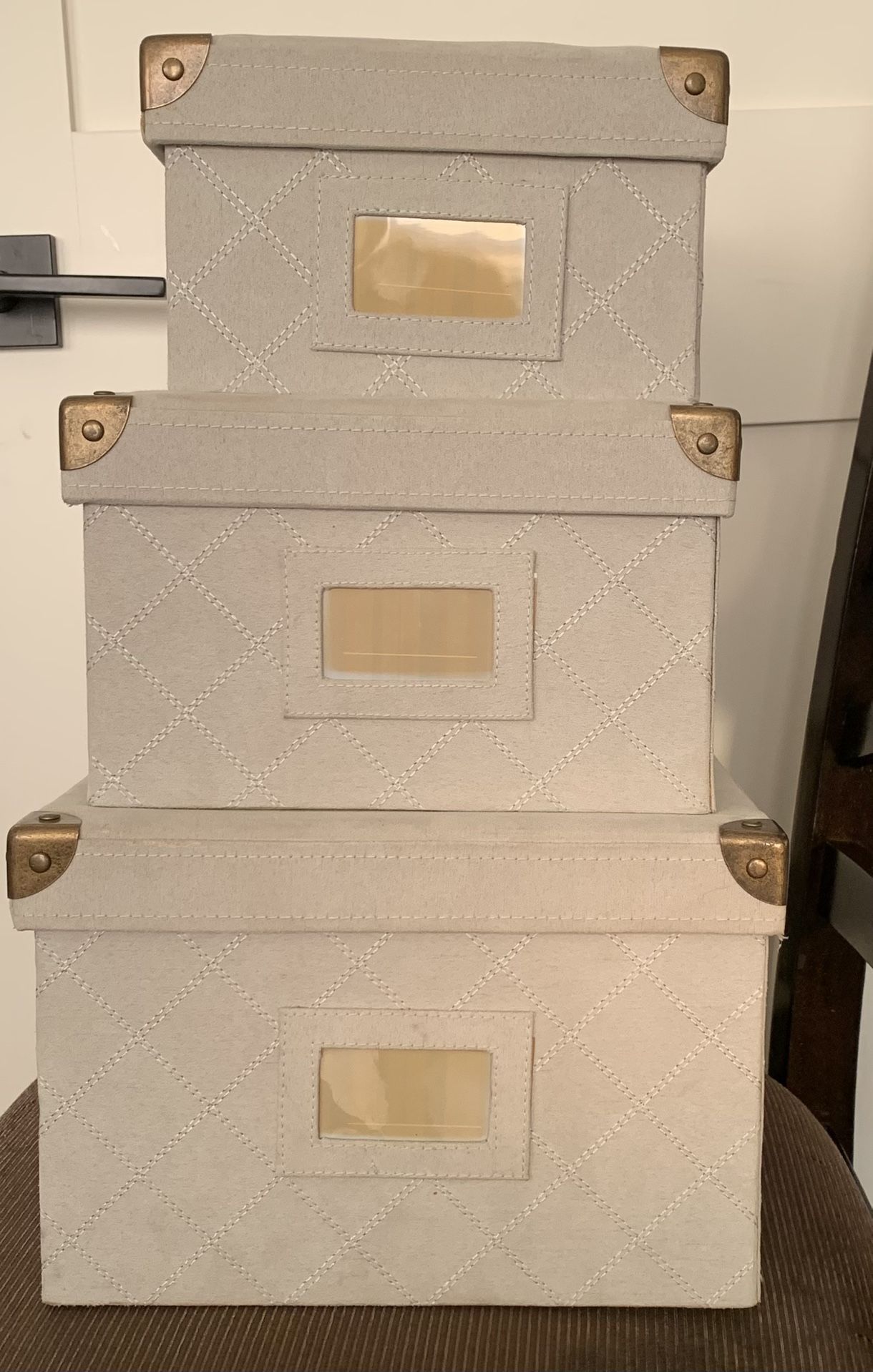 Nesting Suede Boxes w/Brass Corners