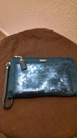 Coach sequins blue/teal wristlet