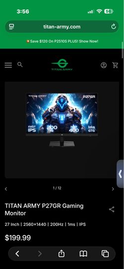 TITAN ARMY P27GR Gaming Monitor 27  Inch 丨2560×1440丨200Hz丨1ms丨IPS Regular price$199.99