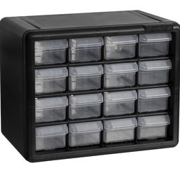 16 Drawer Plastic Parts Storage Hardware and Craft Cabinet, 10-1/2-Inch W x 6-1/2-Inch D x 8-1/2-Inch H, Black