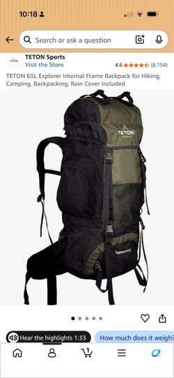 Teton 65L hiking backpack