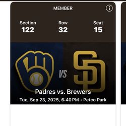 (2) Tickets Padres v Brewers 9/23