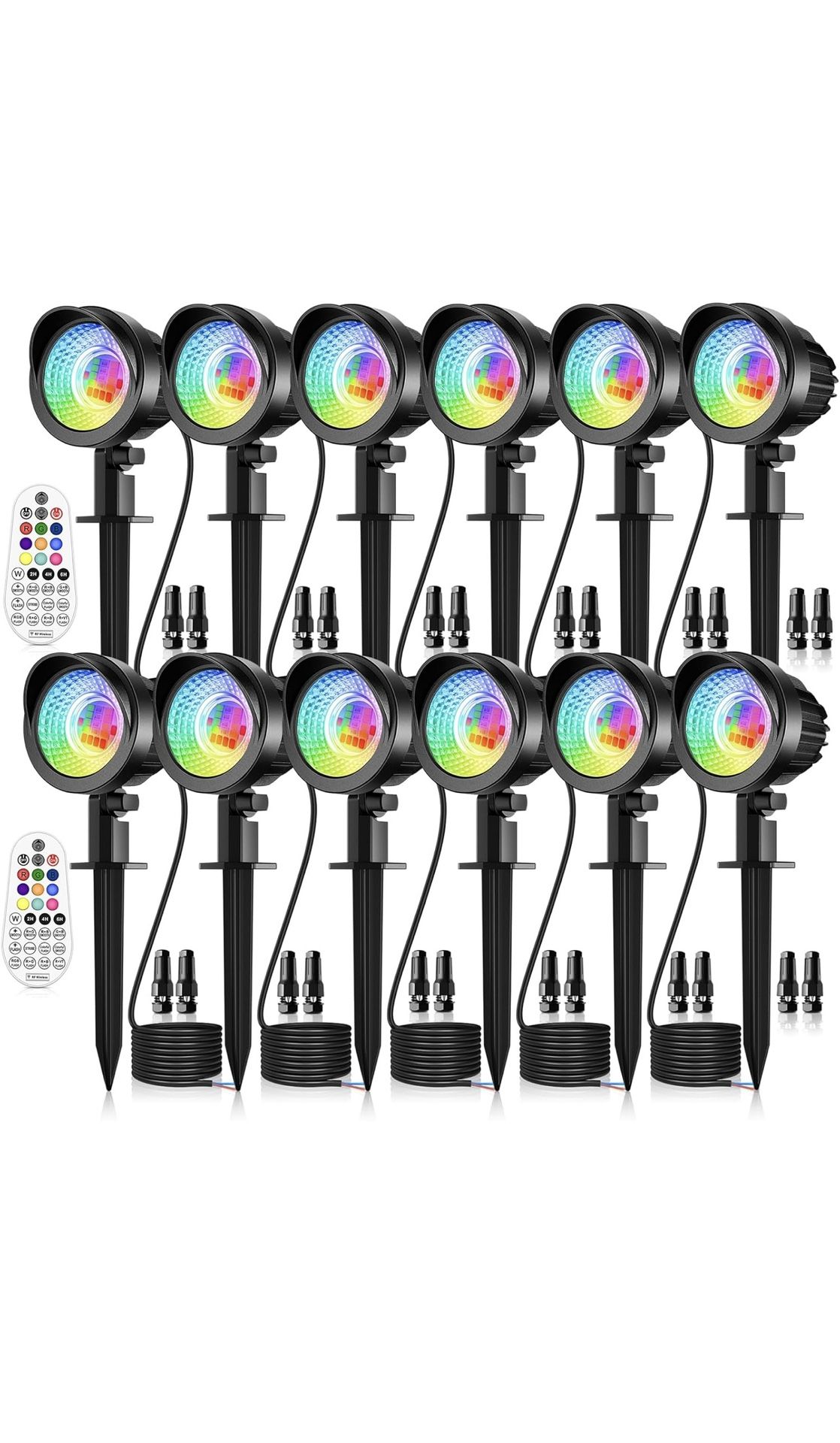 MEIKEE 15W RGB Landscape Lights 12V 24V Low Voltage Landscape Lighting RGBW Color Changing IP66 Waterproof Outdoor Spot Lights with Connectors for Gar