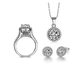 New 18 k white gold necklace earrings and engagement wedding ring set