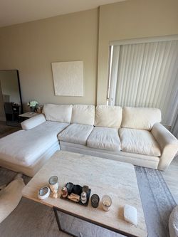 Cream Fabric Sectional Sofa with Chaise