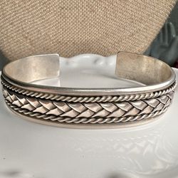 Mexico 925 Sterling Silver Woven Cuff Bracelet Size 7.25-7.75