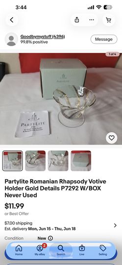 PartyLite Romanian Rhapsody Votive Holder P7292 New in Box Glass Candle Holder