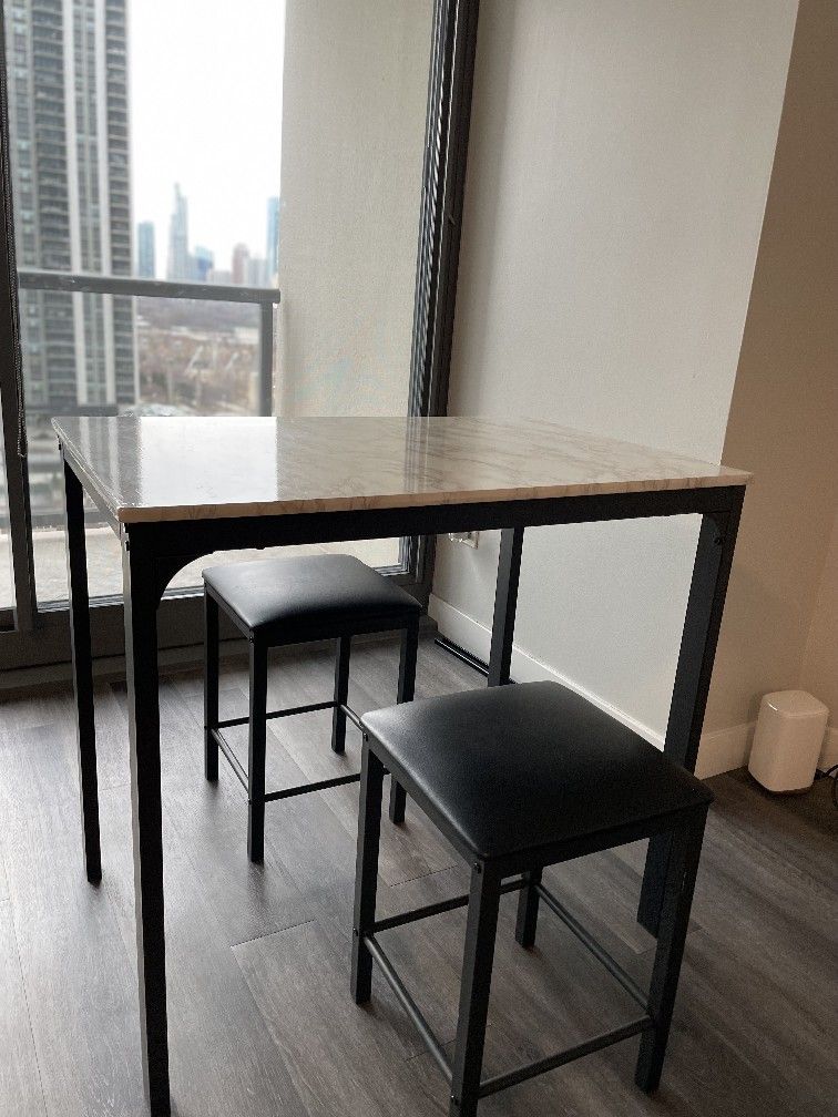 Costway 3 Piece Counter Height Dining Set Faux Marble Table and 2 Chairs Kitchen Bar