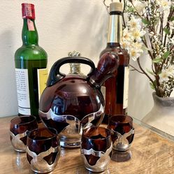 Vintage Art Deco 1930s Krome Kraft Farber Bros. Amethyst Glass & Silver Plated Cocktail Set