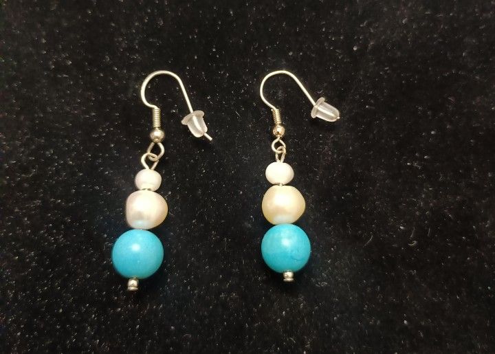 Turquoise And Pearls Earrings