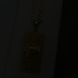 14k Gold Plated Figaro Chain, With 100 Dollar Bill Pendant 