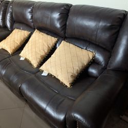 🛋 Dark Brown Faux-Leather Sofa 