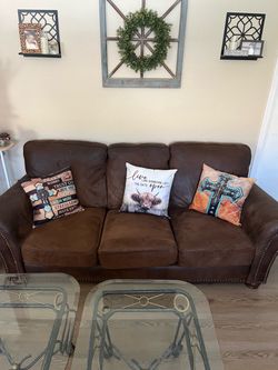 Brown micro fiber couch/ sofa Nailhead Trim