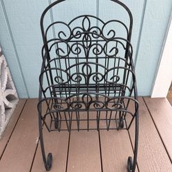 Vintage Wrought Iron Magazine Newspaper Stand Rack Holder Heavy Metal MCM