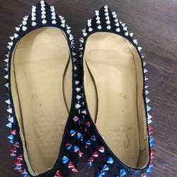 Christian Louboutin Black Pigalle Spike Pointed Flats .. Size 36